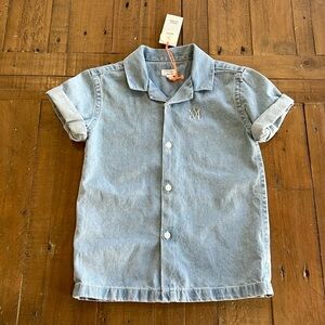 River island mini light wash denim button down